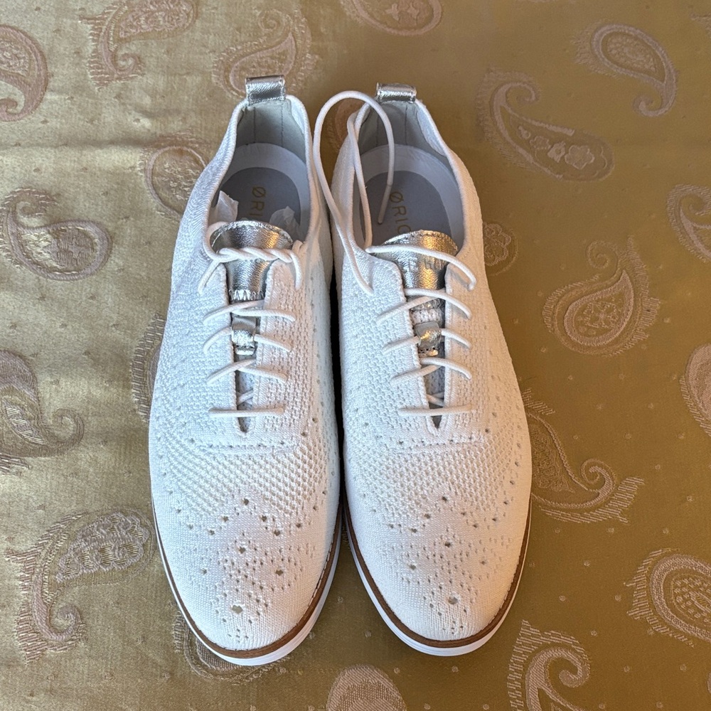 Cole Haan White and Silver Women’s Oxfords-NEW never worn